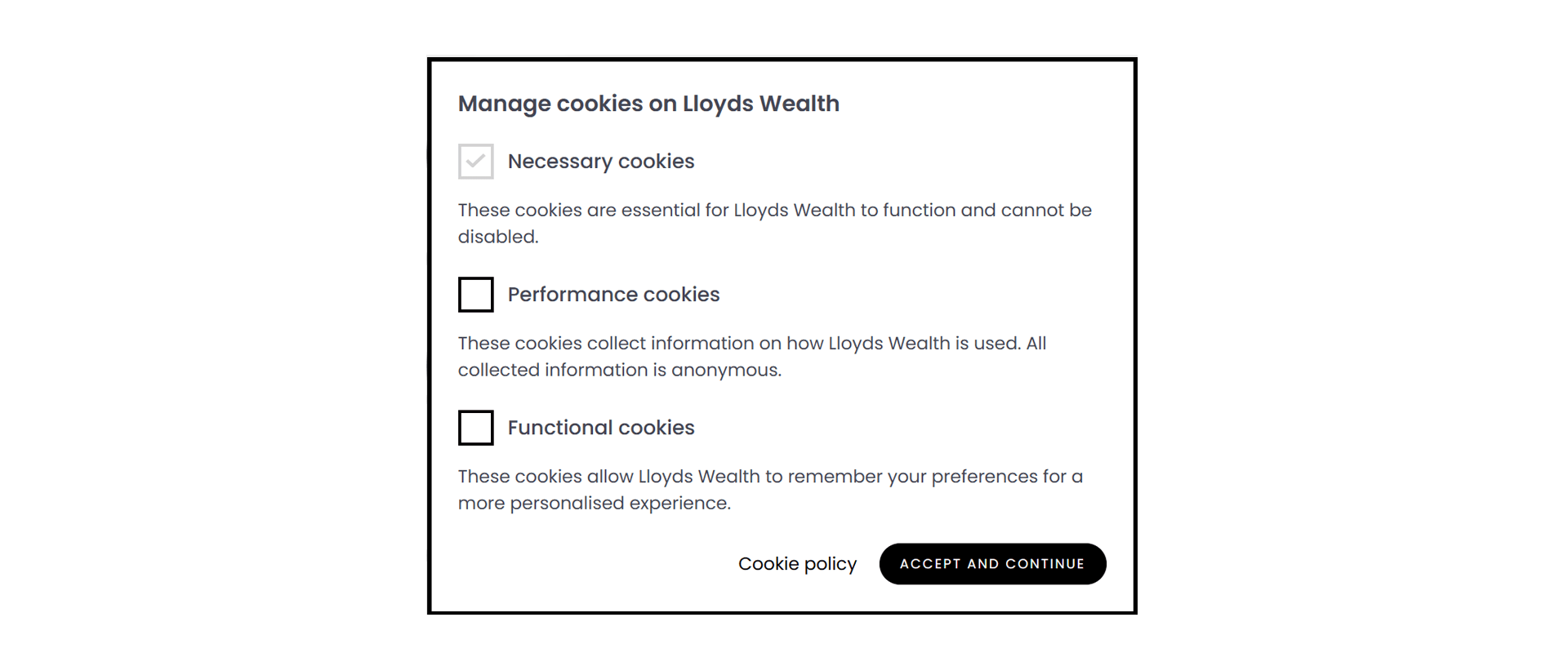 Image showing options for managing cookie preference