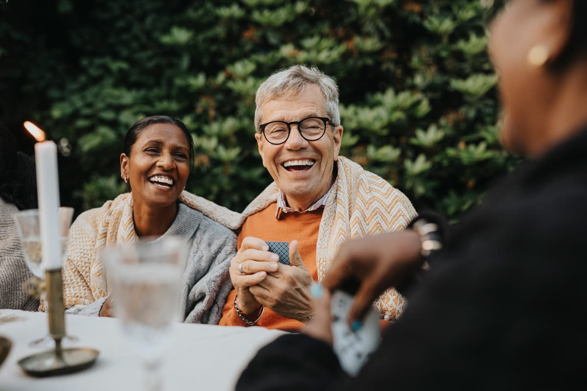 Friends laughing in the garden