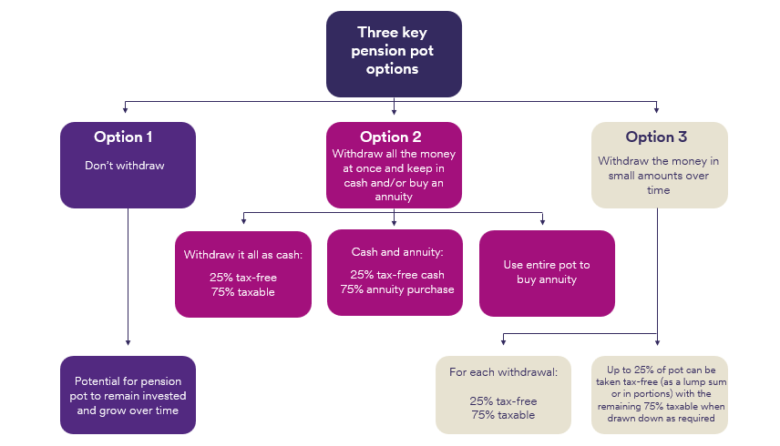 Diagram showing options for what to do with your pension pot
