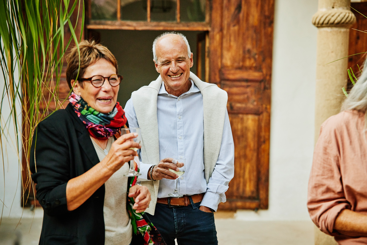 Senior couple laughing in the garden