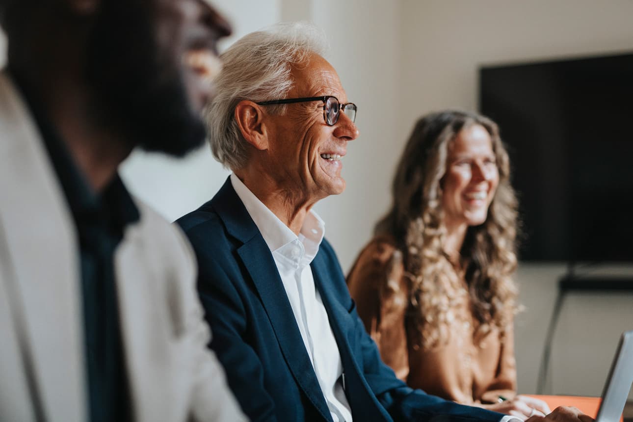 Male business man laughing