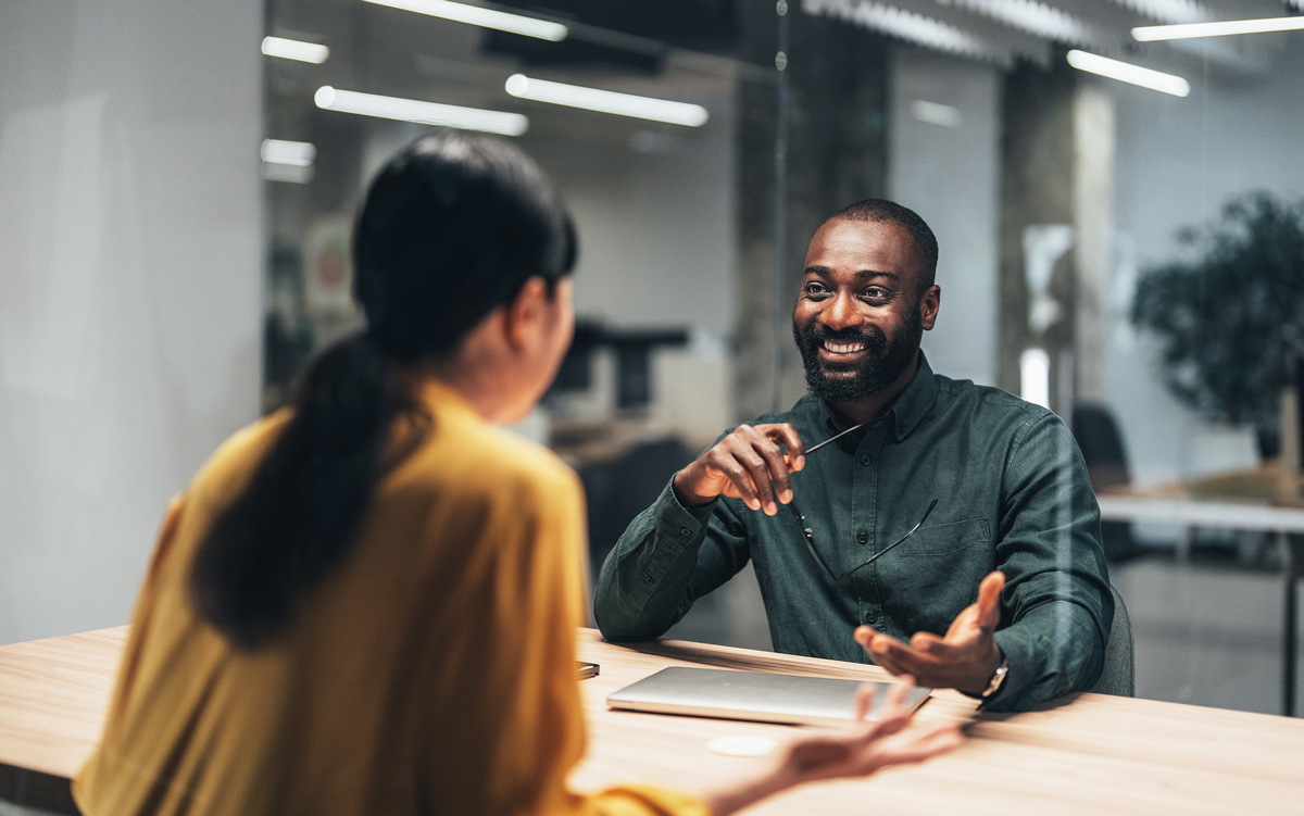 Man and women chatting