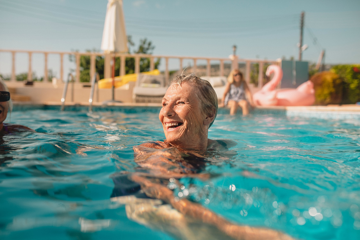 Women swimming in the pool